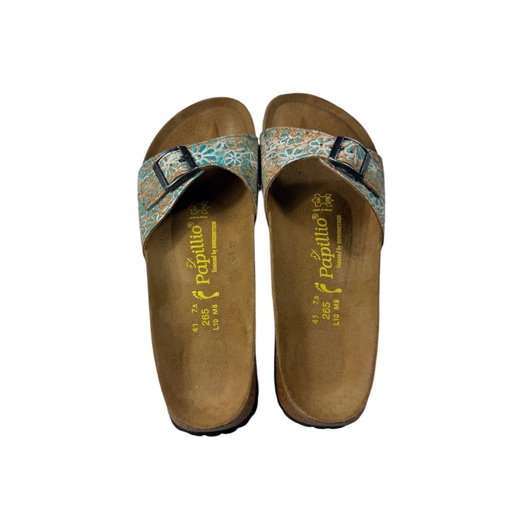 Papillio by Birkenstock Madrid Floral Teal Cork Slide Sandals EU 41 US W10 NEW